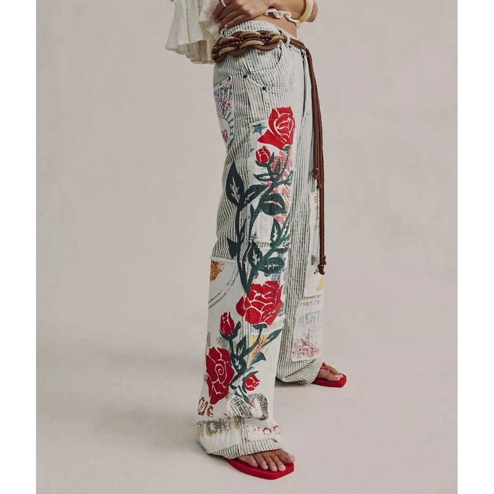 Free People We The Free Lost And Found Boyfriend Jeans Pants Patchwork M 288815 - Picture 3 of 11
